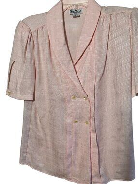 1980s Pink Double-Breasted Size 6 Textured Blouse Y2K Romantic Dainty Deadstock